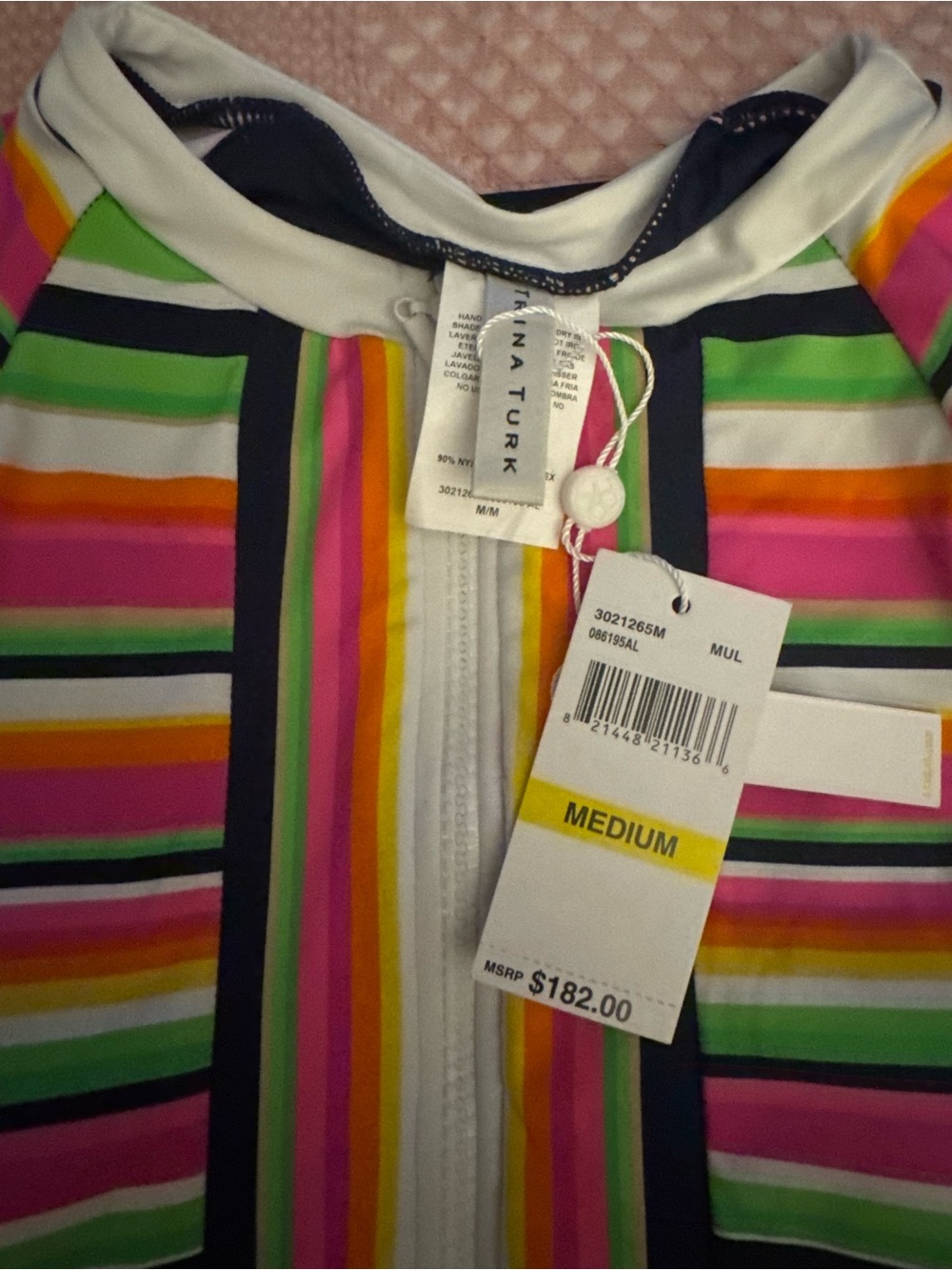 TRINA TURK Multicolor Splash Stripe 1 Pc Paddle Swimsuit Sz Medium NWT - Picture 6 of 6